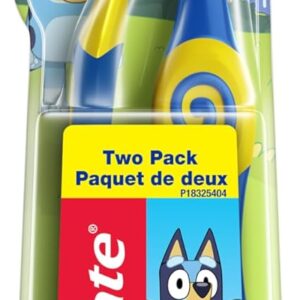 Colgate Bluey Extra Soft Toothbrush for Kids, Kids Toothbrush Pack with Built in Suction Cup Toothbrush Holder, Designed for Children Ages 2 and Up, Extra Soft Bristles, 2 Count (Pack of 1)