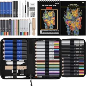 Prina 76 Pack Drawing Set Sketching Kit, Pro Art Supplies with 3-Color Sketchbook, Include Tutorial, Colored, Graphite, Charcoal, Watercolor & Metallic Pencil, for Artists Adults Teens Beginner