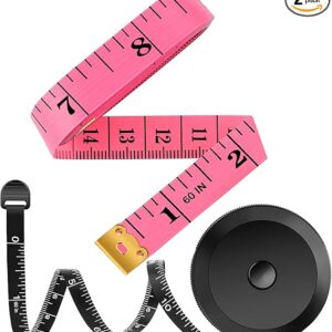 iBayam 2 Pack Tape Measure Measuring Tape for Body Fabric Sewing Tailor Cloth Knitting Vinyl Home Craft Measurements, 60-Inch Soft Fashion Pink & Retractable Black Double Scales Rulers for Body Weight